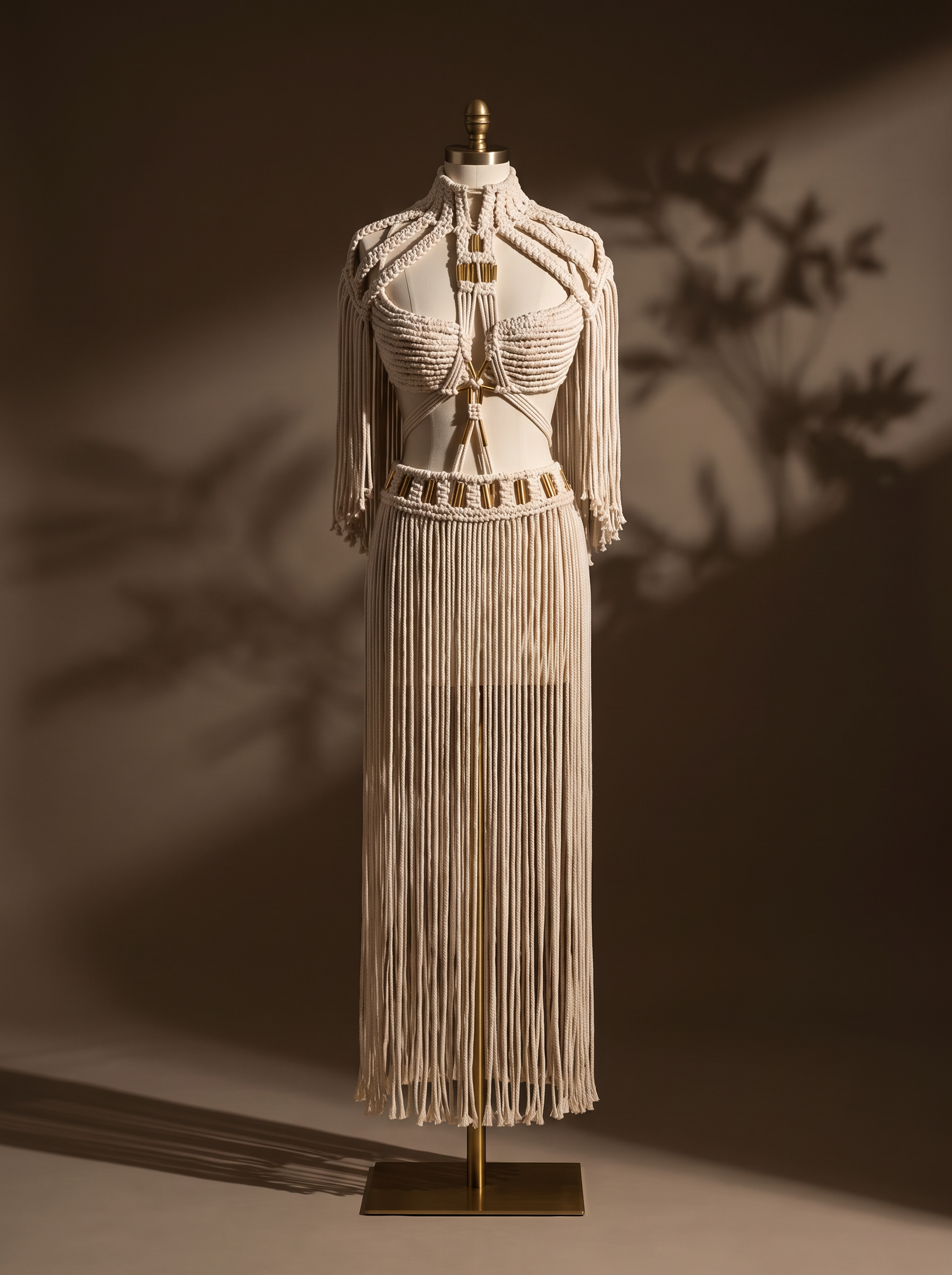 3 piece Cream white Cotton handmade Macrame Outfit