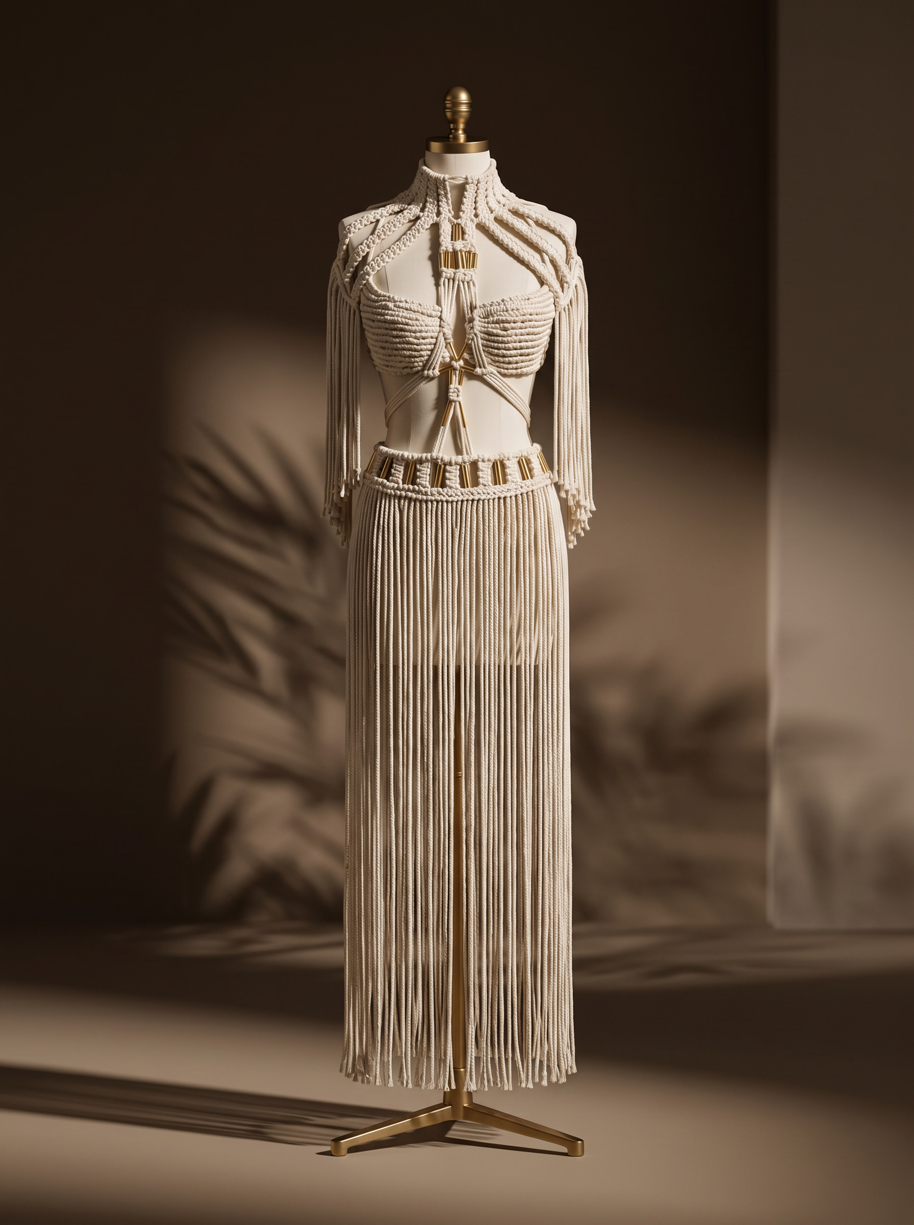3 piece Cream white Cotton handmade Macrame Outfit