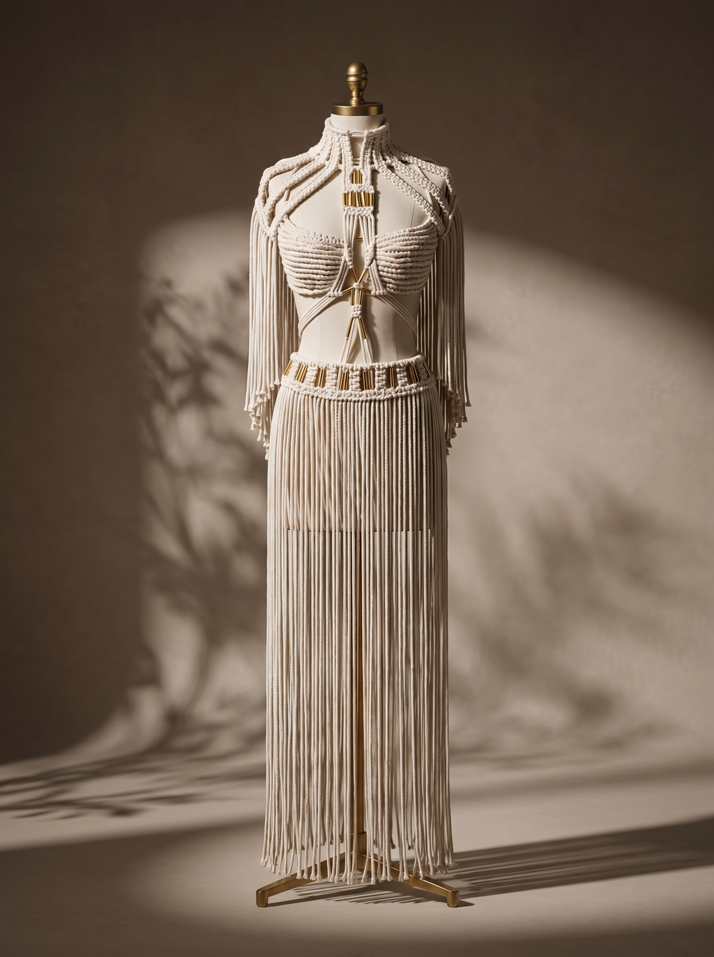 3 piece Cream white Cotton handmade Macrame Outfit