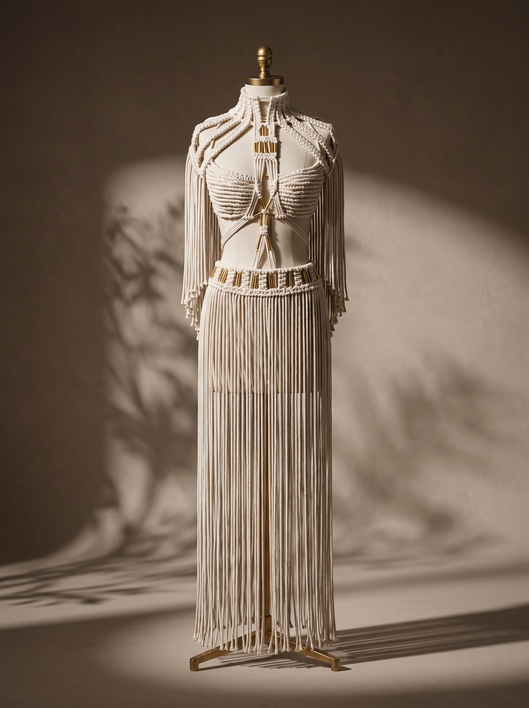 3 piece Cream white Cotton handmade Macrame Outfit