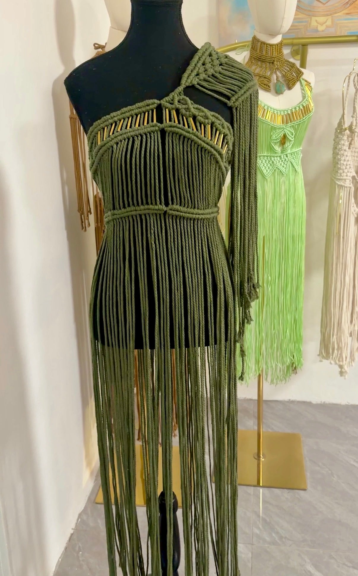 2 piece Green handmade macrame Coverup / festival outfit