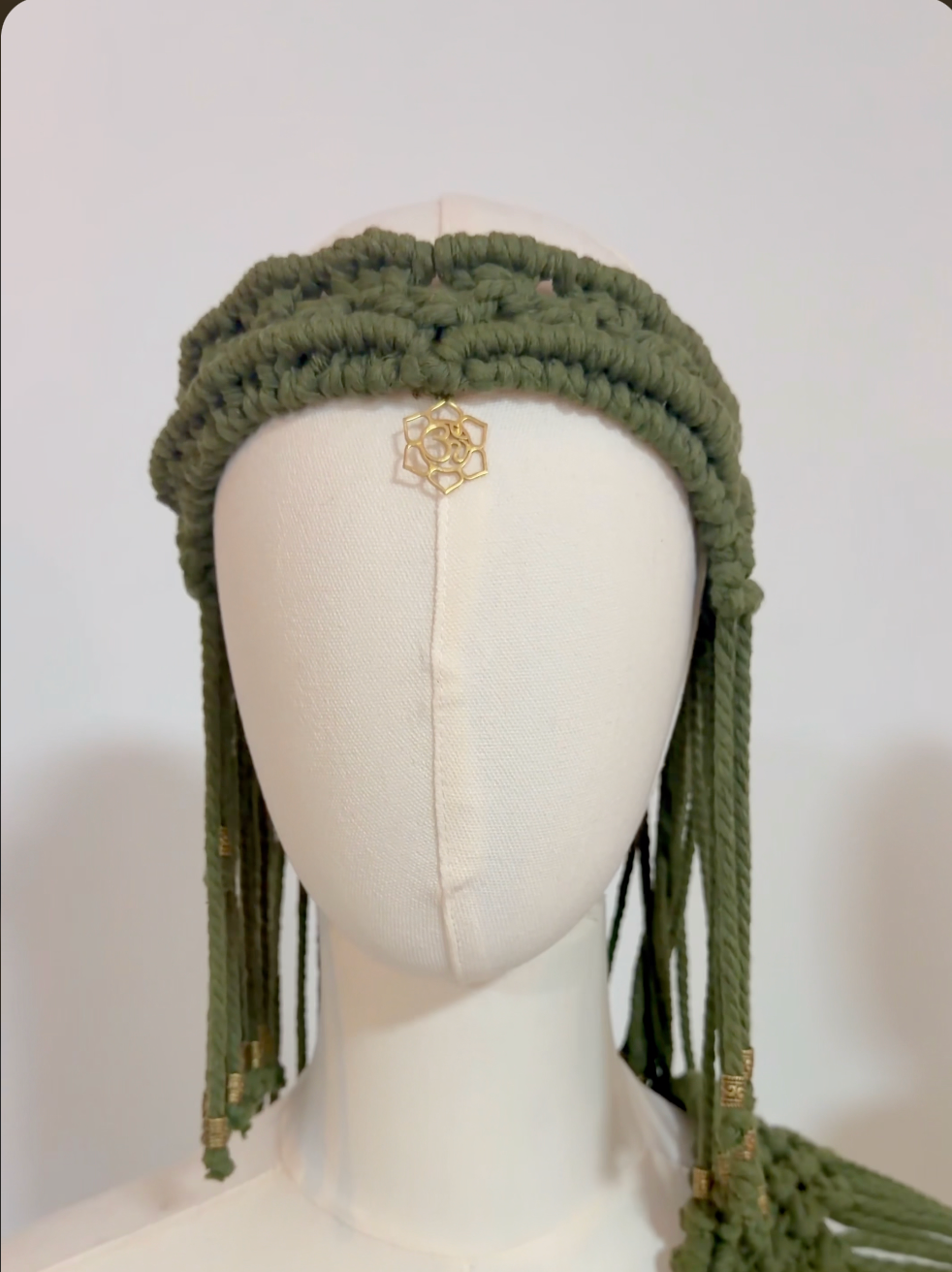 Handmade Macrame headpiece in green cotton