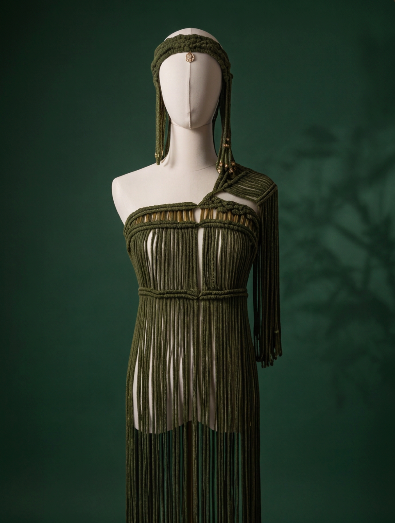 Handmade Macrame headpiece in green cotton