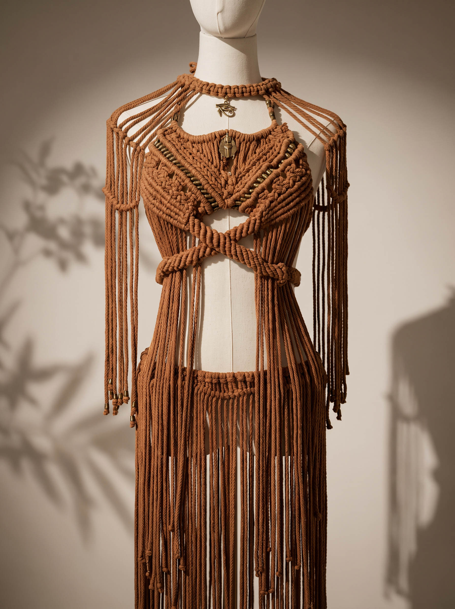 3 piece Brown handmade Macrame Outfit