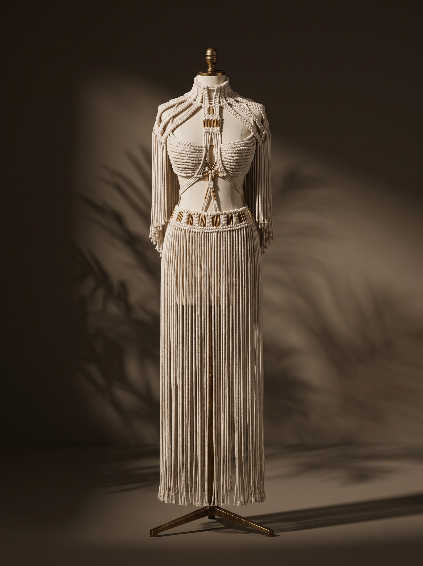3 piece Cream white Cotton handmade Macrame Outfit