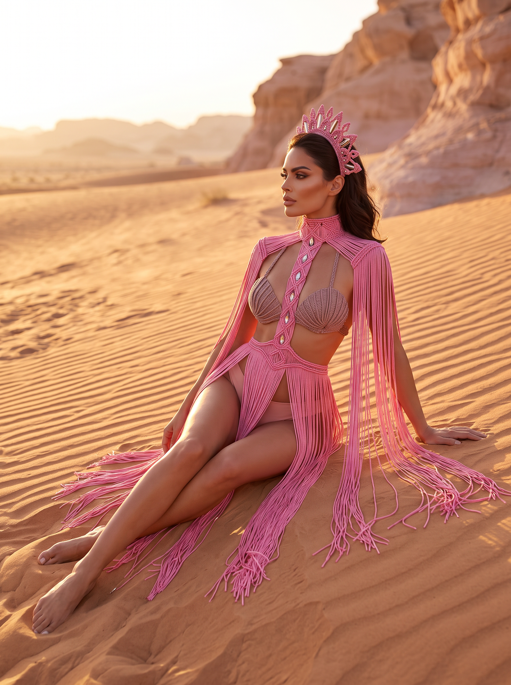 3 piece Pink handmade Macrame Festival outfit