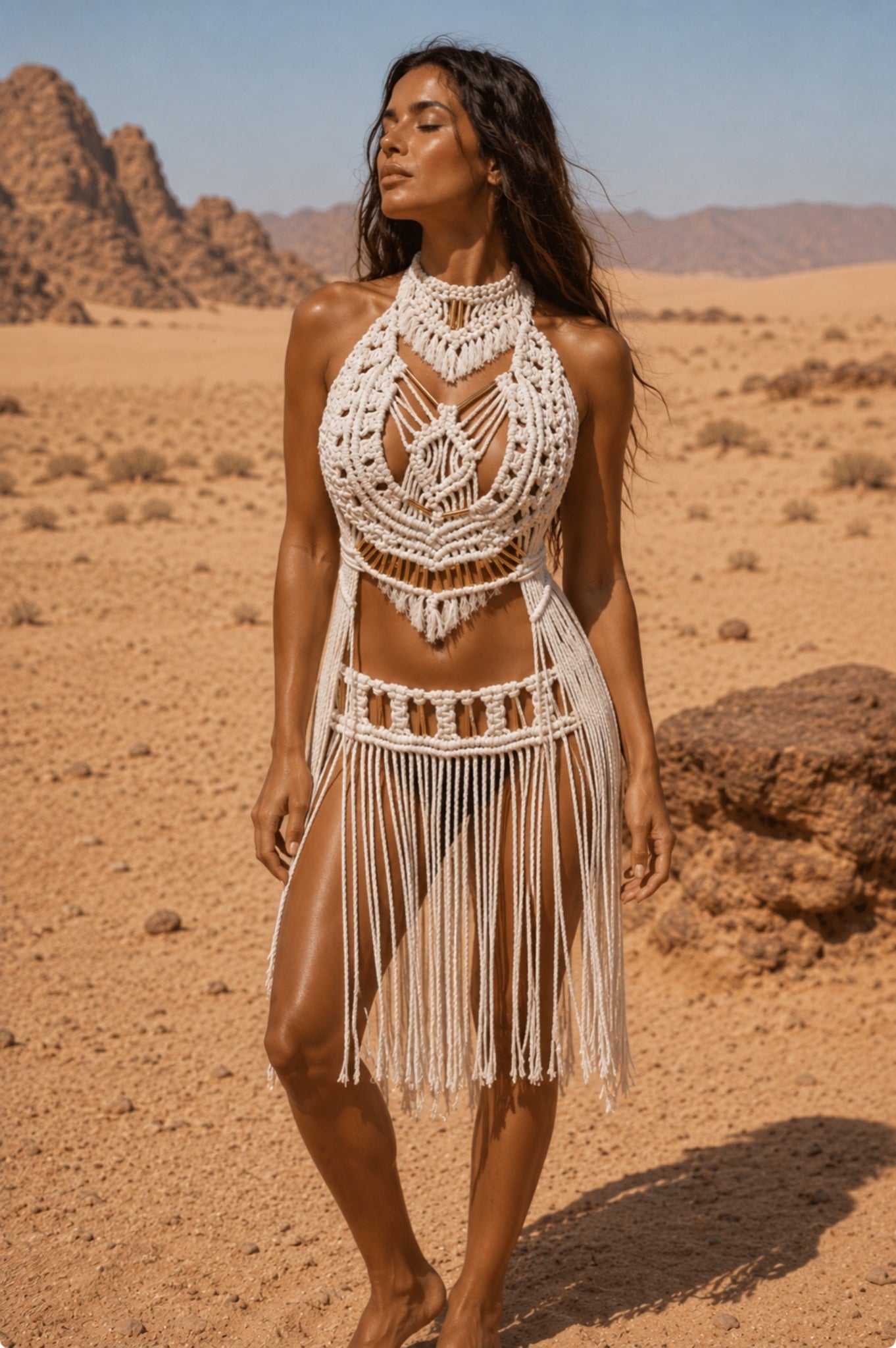 3 piece White handmade macrame Coverup / festival outfit