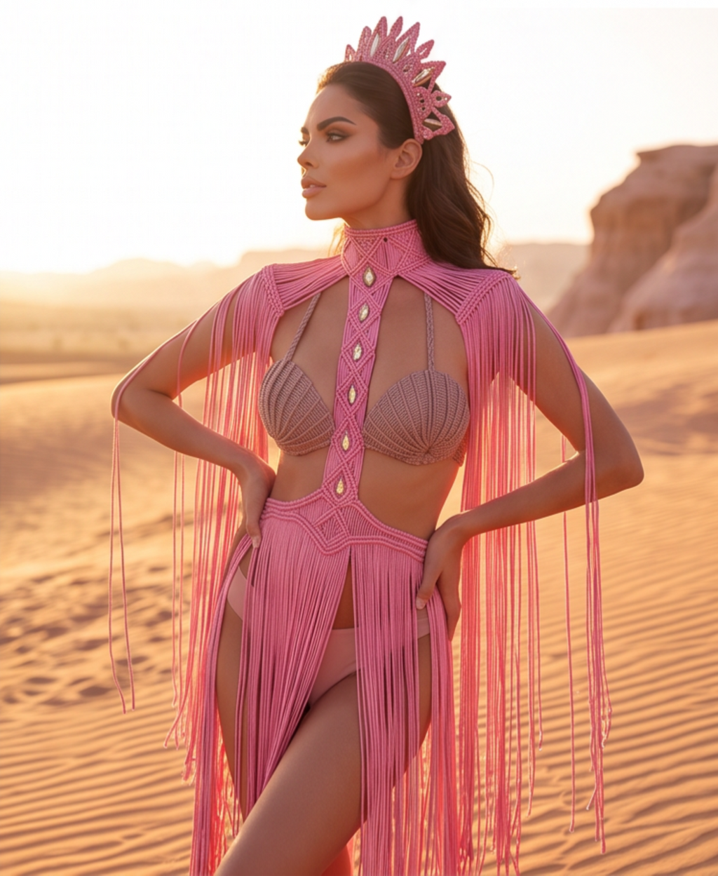 3 piece Pink handmade Macrame Festival outfit