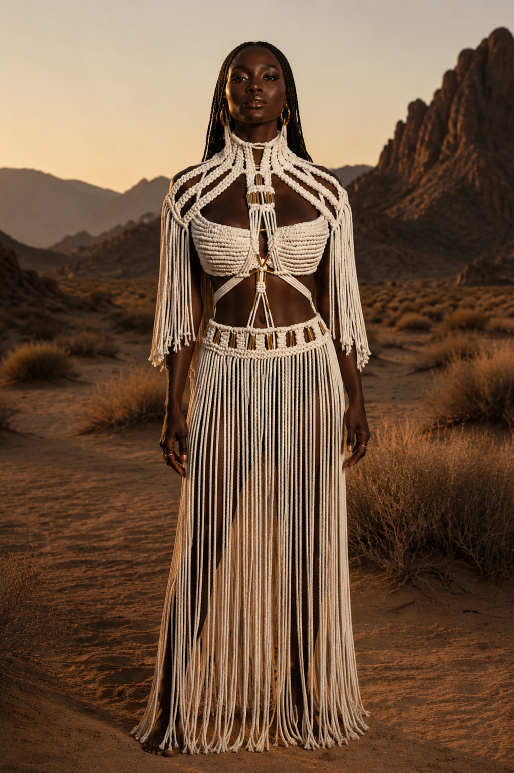3 piece Cream white Cotton handmade Macrame Outfit