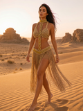 3 piece Beige handmade Cotton Macrame Festival outfit