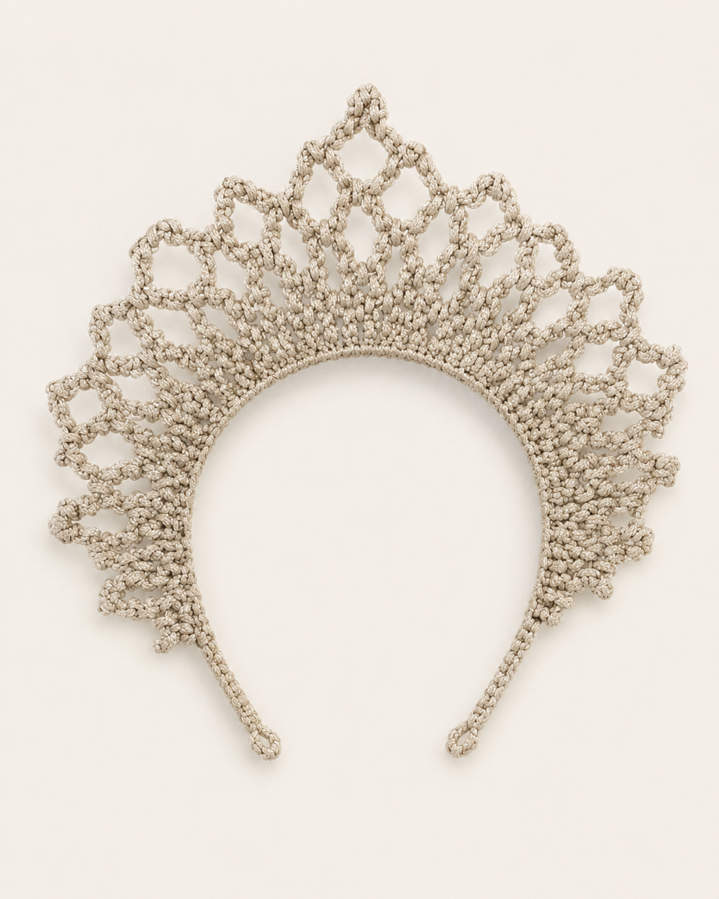 Handmade Macrame Tiara Glittery Broken White