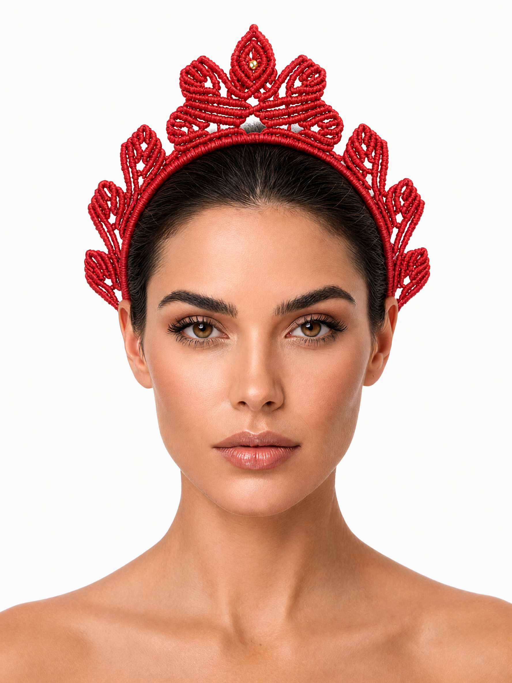 Handmade Macrame Tiara Red