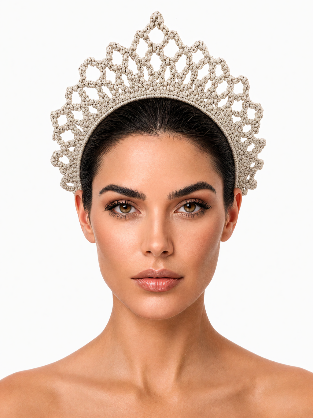 Handmade Macrame Tiara Glittery Broken White