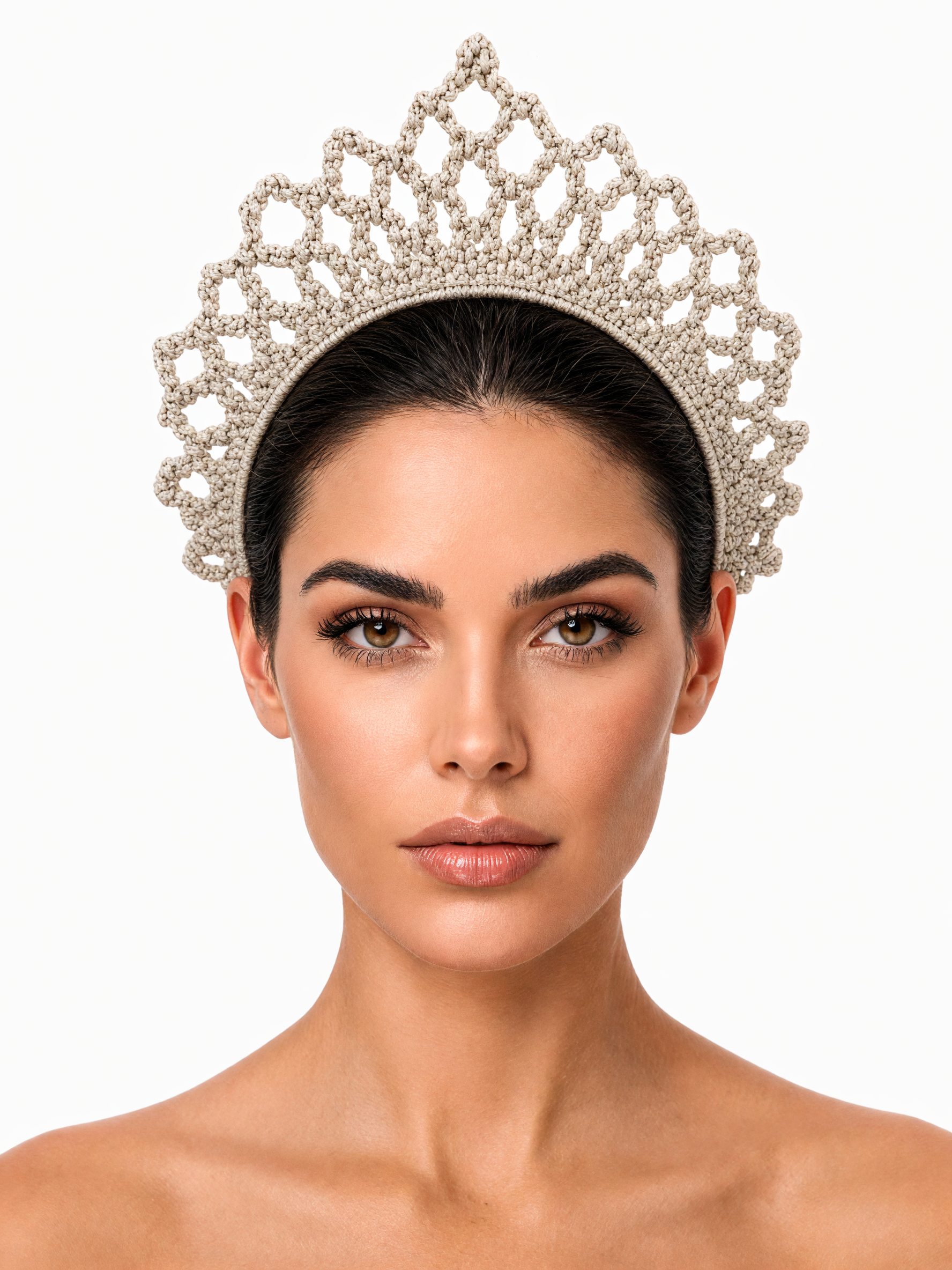 Handmade Macrame Tiara Glittery Broken White