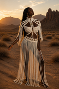 3 piece Cream white Cotton handmade Macrame Outfit