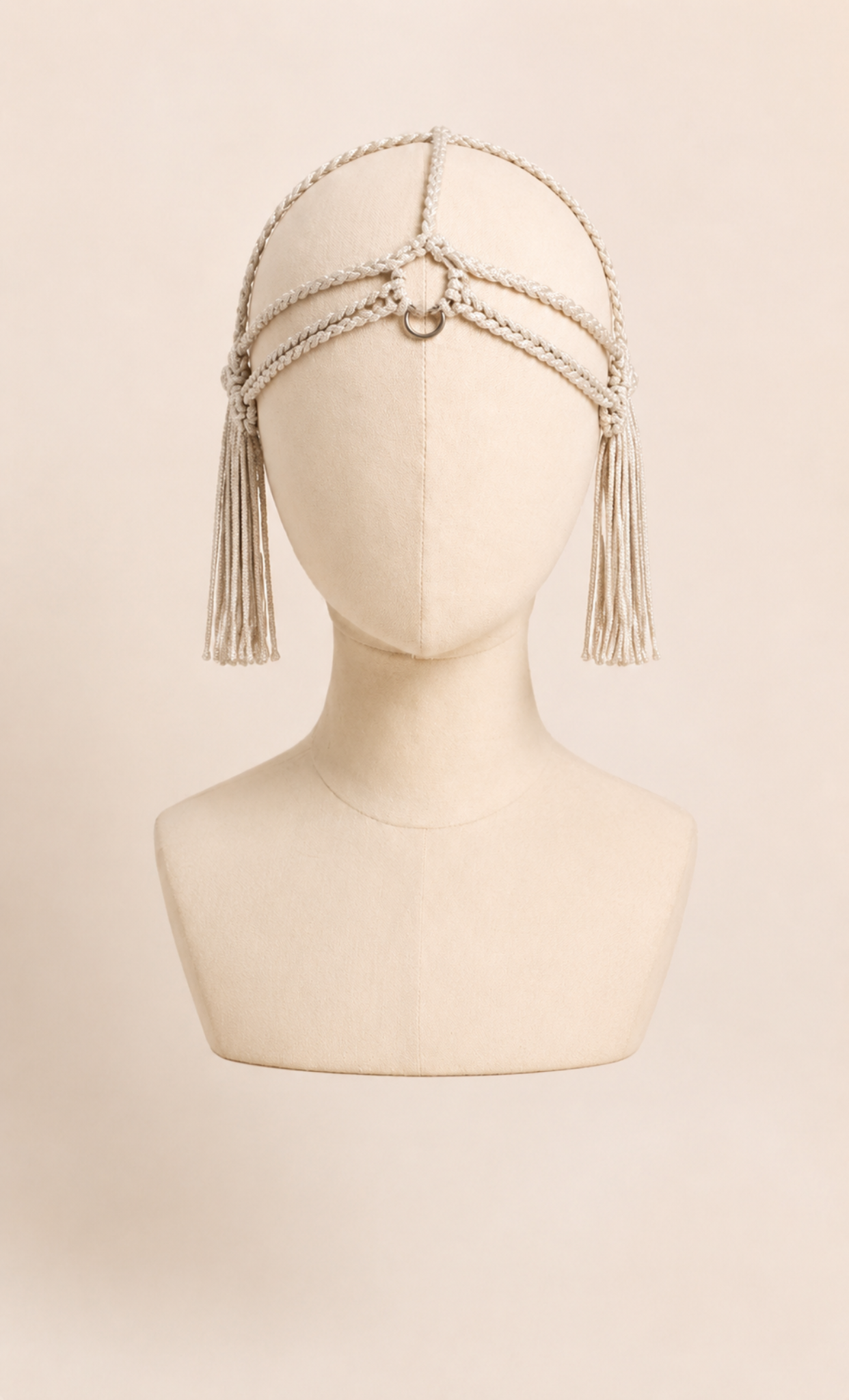 Handmade Macrame headpiece in glittery broken white