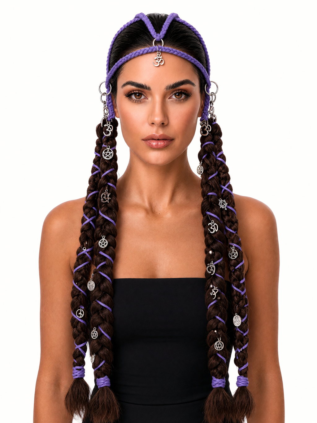 Purple Handmade Headpiece with braids and silver bangles