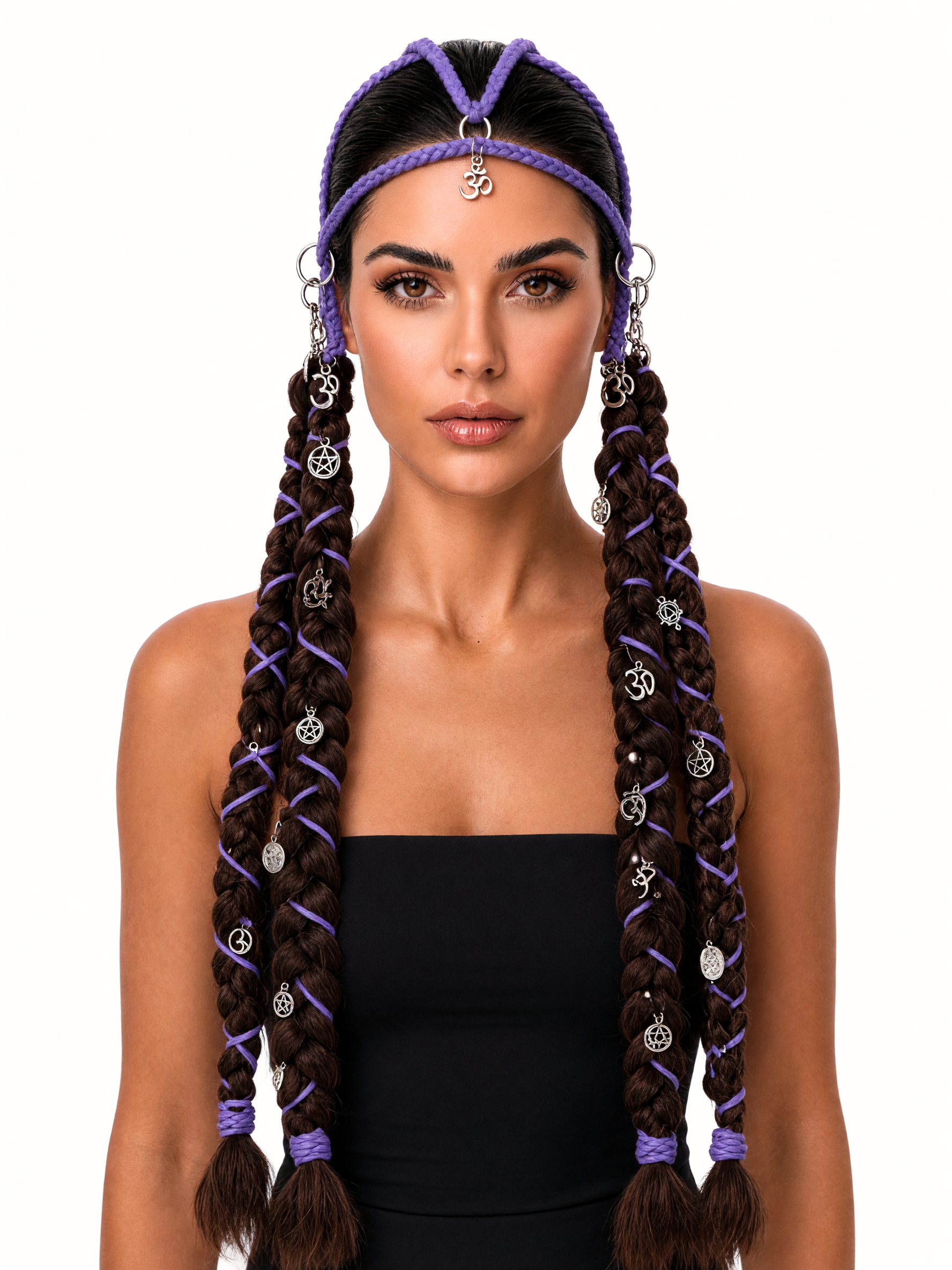 Purple Handmade Headpiece with braids and silver bangles
