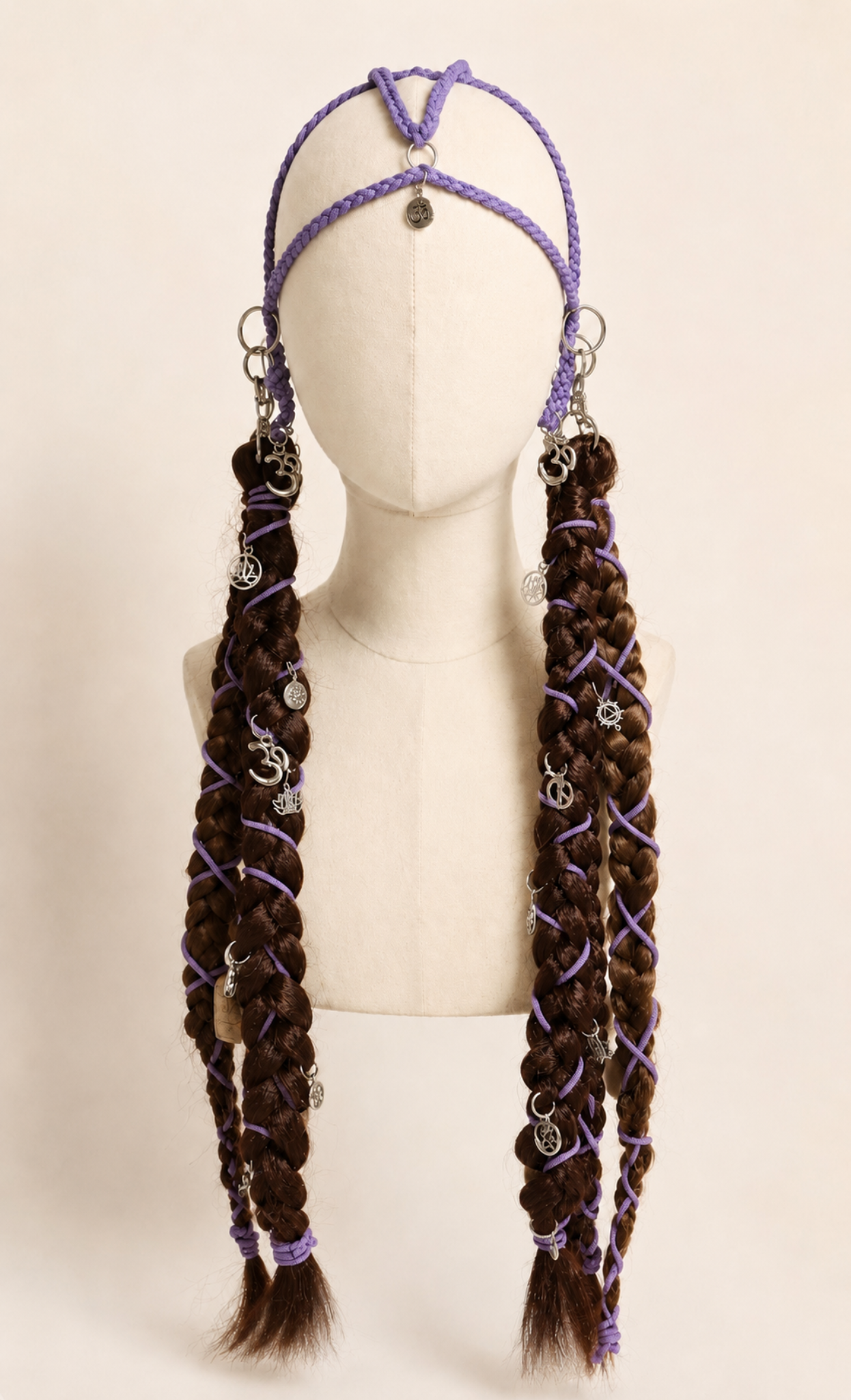 Purple Handmade Headpiece with braids and silver bangles