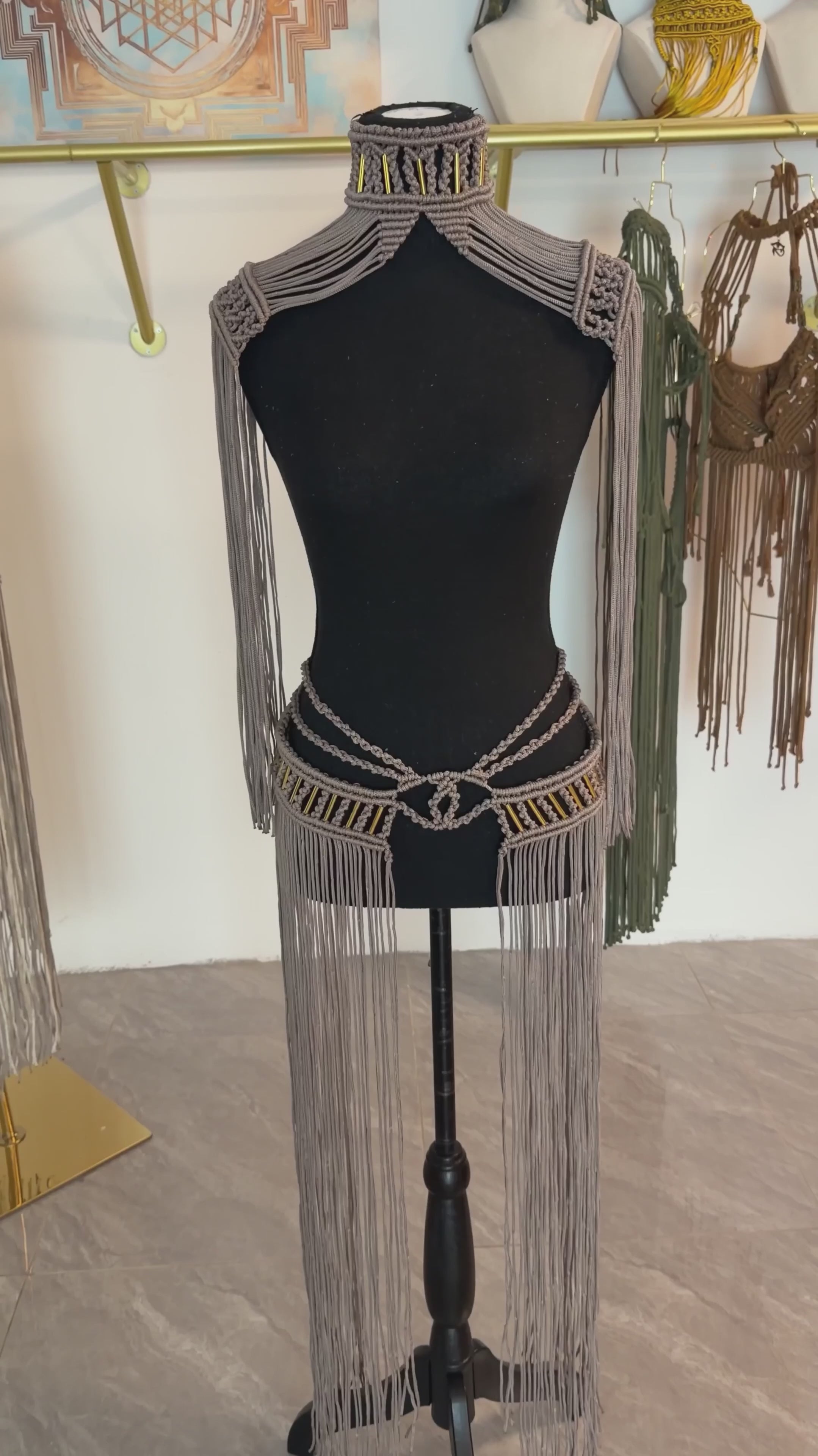 3 piece Bronze handmade Macrame Festival outfit