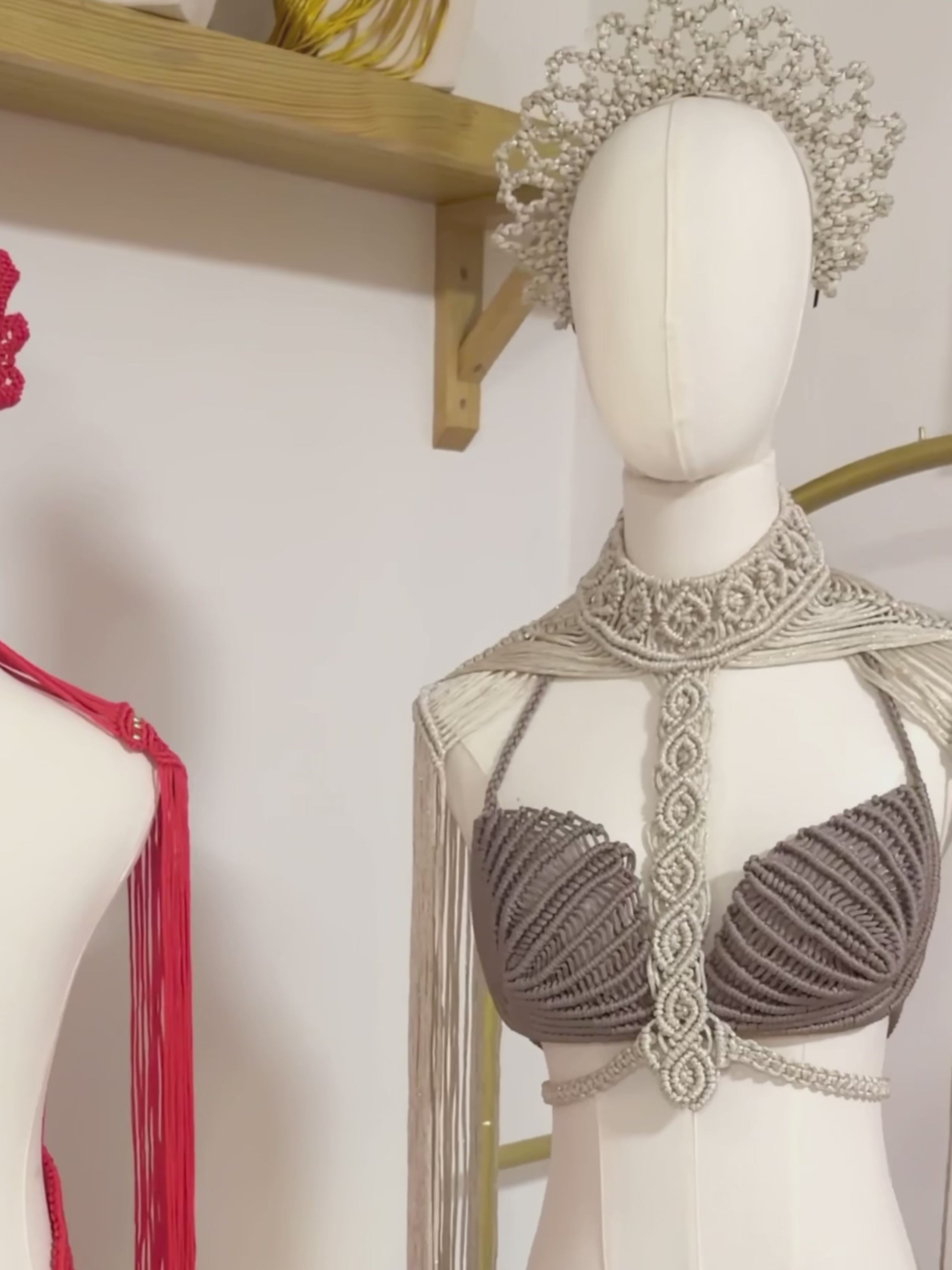 3 piece Cream Colour & Bronze handmade Macrame Festival outfit