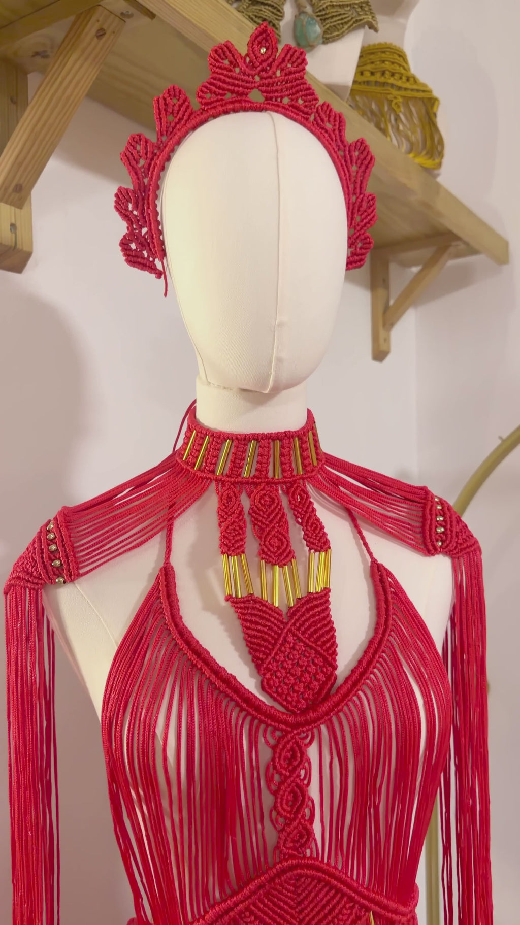3 piece Red handmade Macrame Festival outfit