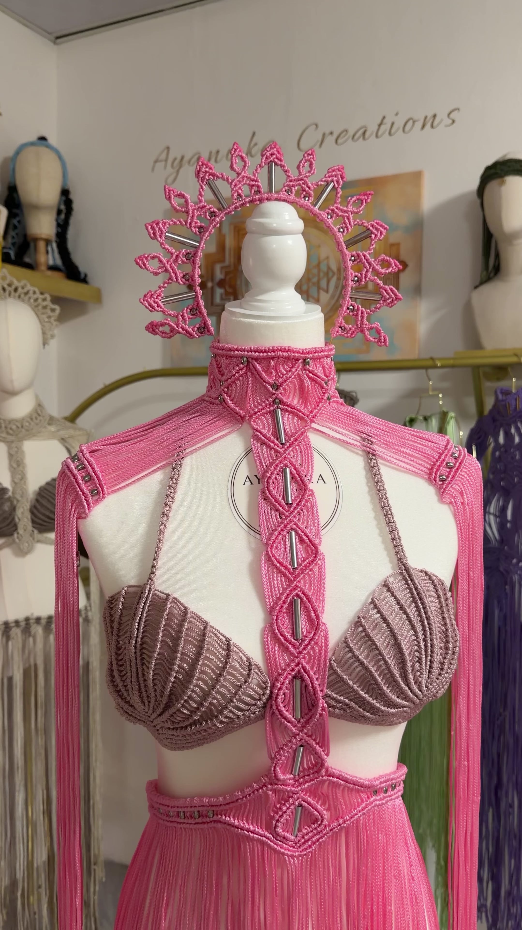 3 piece Pink handmade Macrame Festival outfit